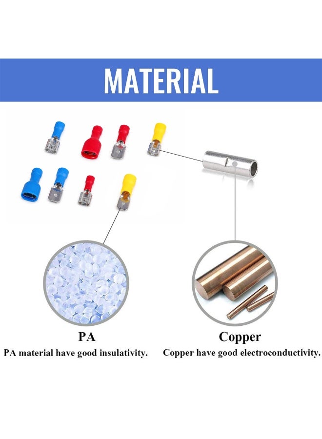 موب مجموعة موصلات طرفية معزولة من نوع Spade مكونة من 80 قطعة، مجموعة موصلات أسلاك سريعة الفصل من الذكر والأنثى، تشكيلة من أطراف التوصيل الكهربائية النحاسية المطلية بالبلاستيك PVC، 8 أنواع، 10 قطع من كل نوع، لتوصيلات أسلاك السيارات، وإصلاحات الكهرباء المنزلية - Image 2